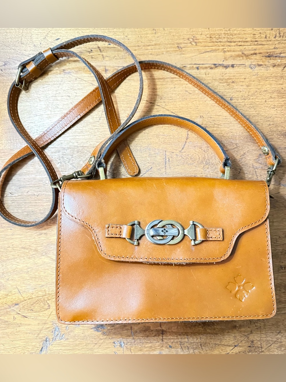 Patricia Nash Tan Leather Porcili Top Handle Crossbody Bag Hardware Accent
